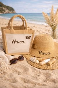 Lot sac en jute & Chapeau Personnalisés