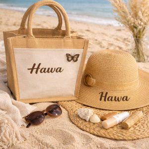 Lot sac en jute & Chapeau Personnalisés